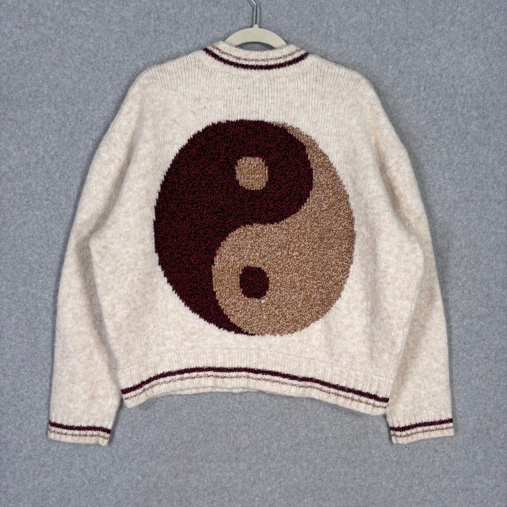 Urban Outfitters Ecote Yin Yang Cardigan Sweater Large Oatmeal Grunge Indie